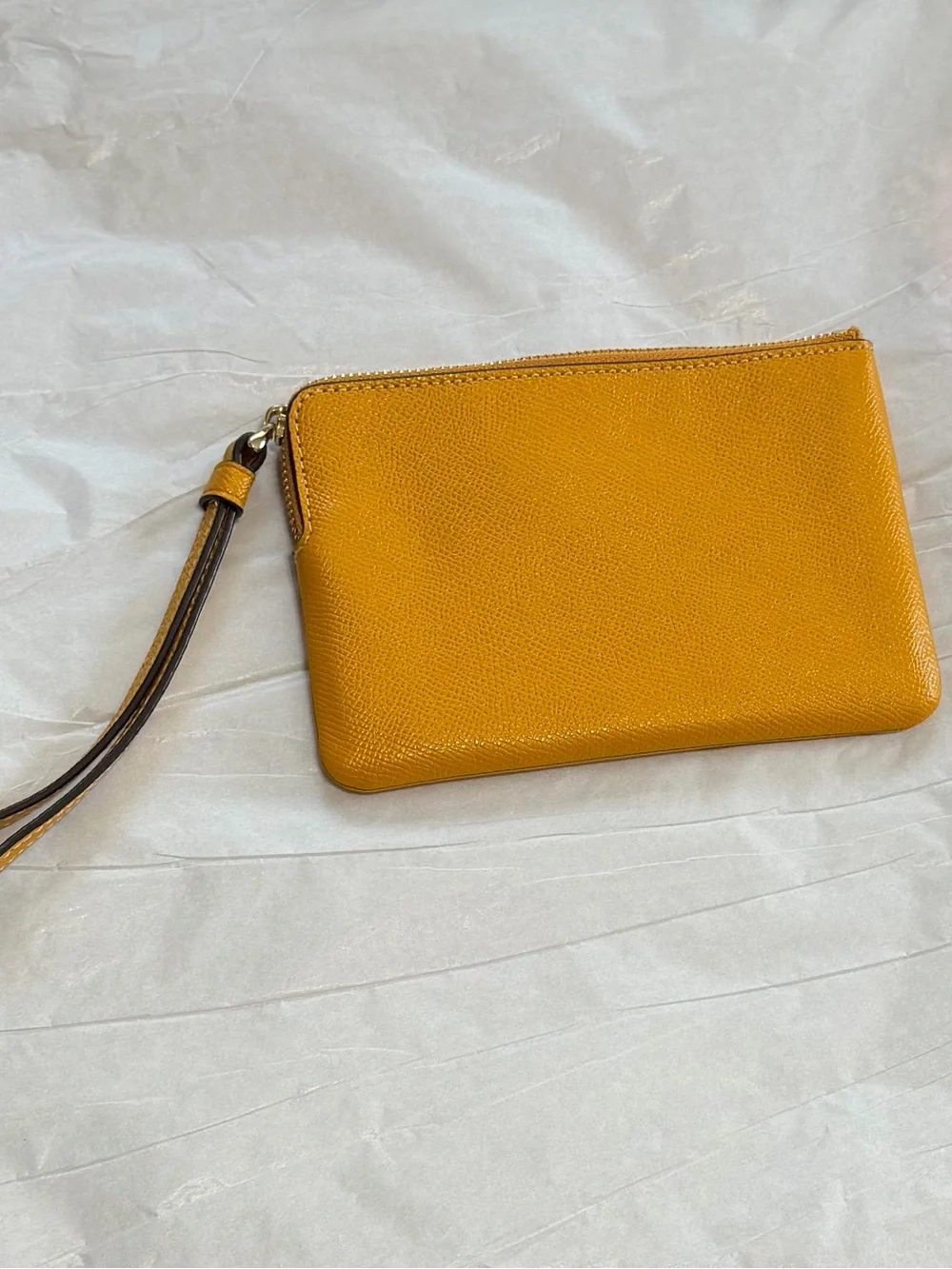 Coach Gold Leather Wristlet with Silver Logo
